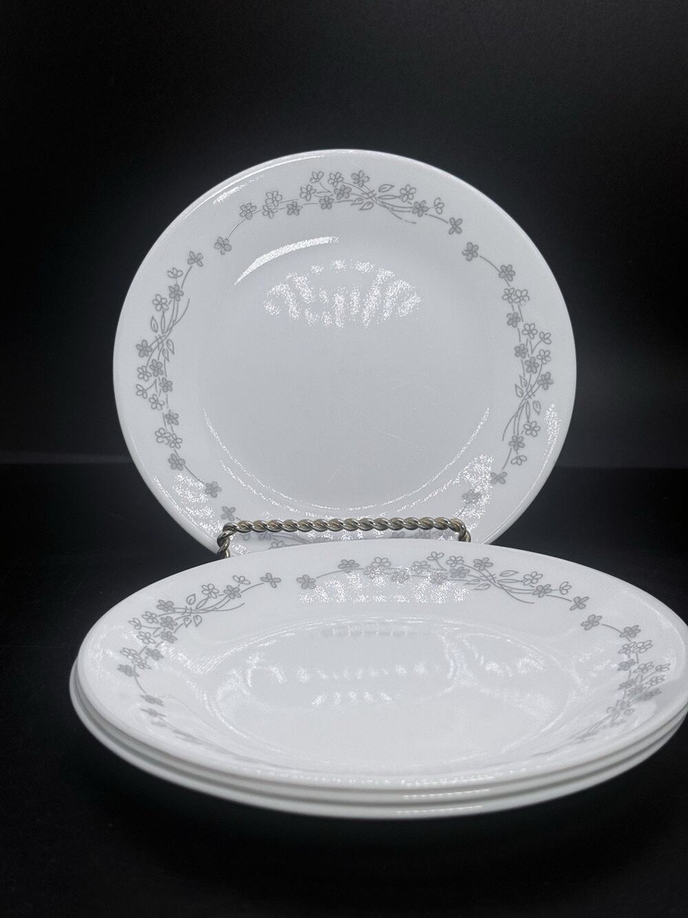 Corelle Ribbon Bouquet Set of 4 Bread Plates 6 3/4" Gray Floral